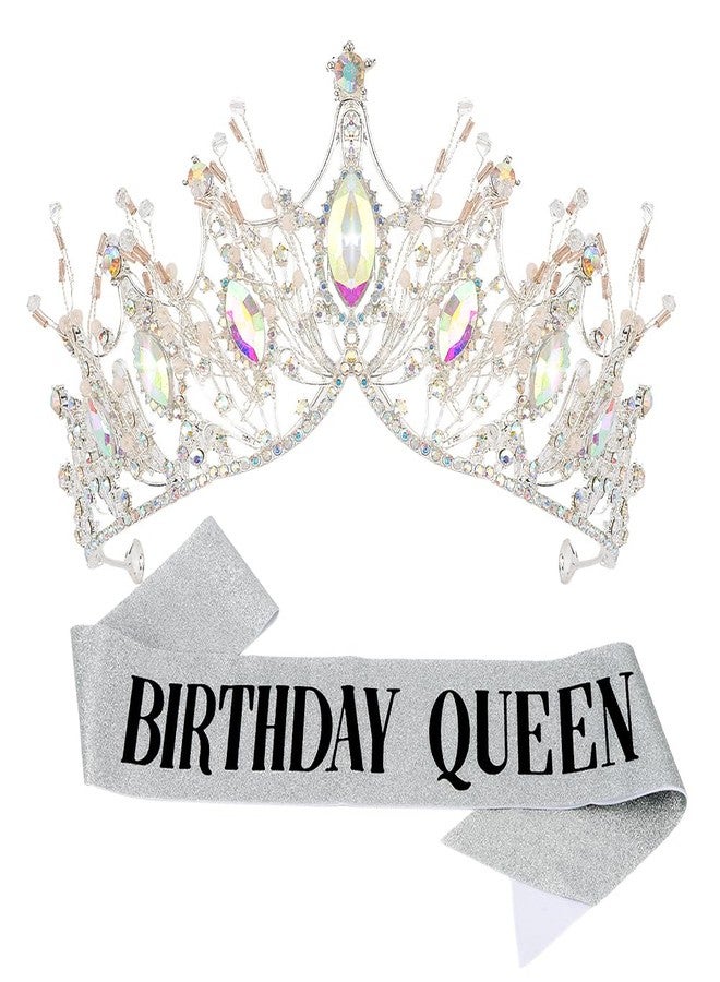 AOPRIE Birthday Queen Sash for Women Girls Birthday Tiara & Crowns for Girls Birthday Headbands for Women Happy Birthday Accessories Favor Supllies Black Silver, 2 Pack - Image 1